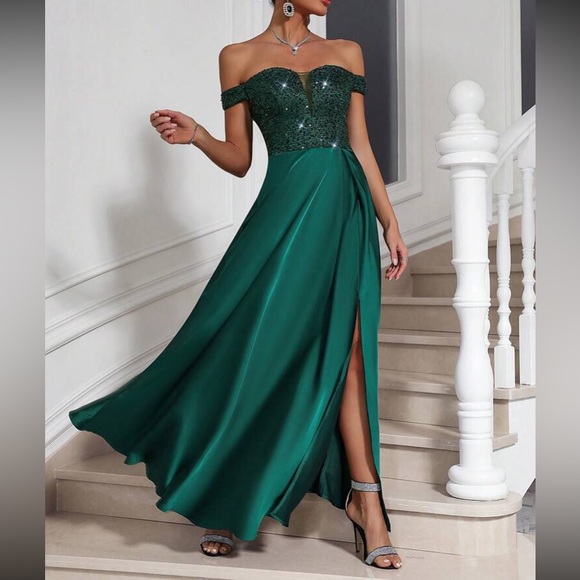 Luxe off shoulder slit thigh party dress - Picture 1 of 8